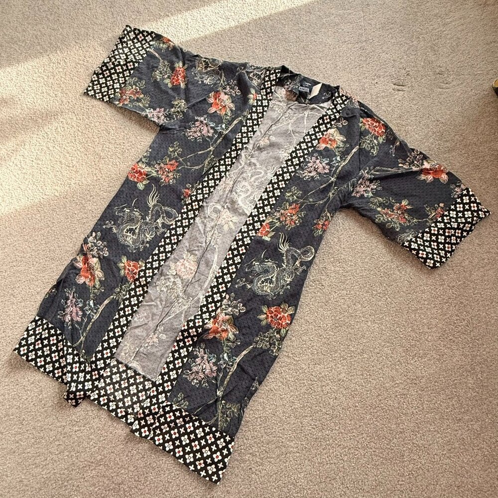 Superdry Vintage Midi Kimono Open Front Floral Flowy SMALL